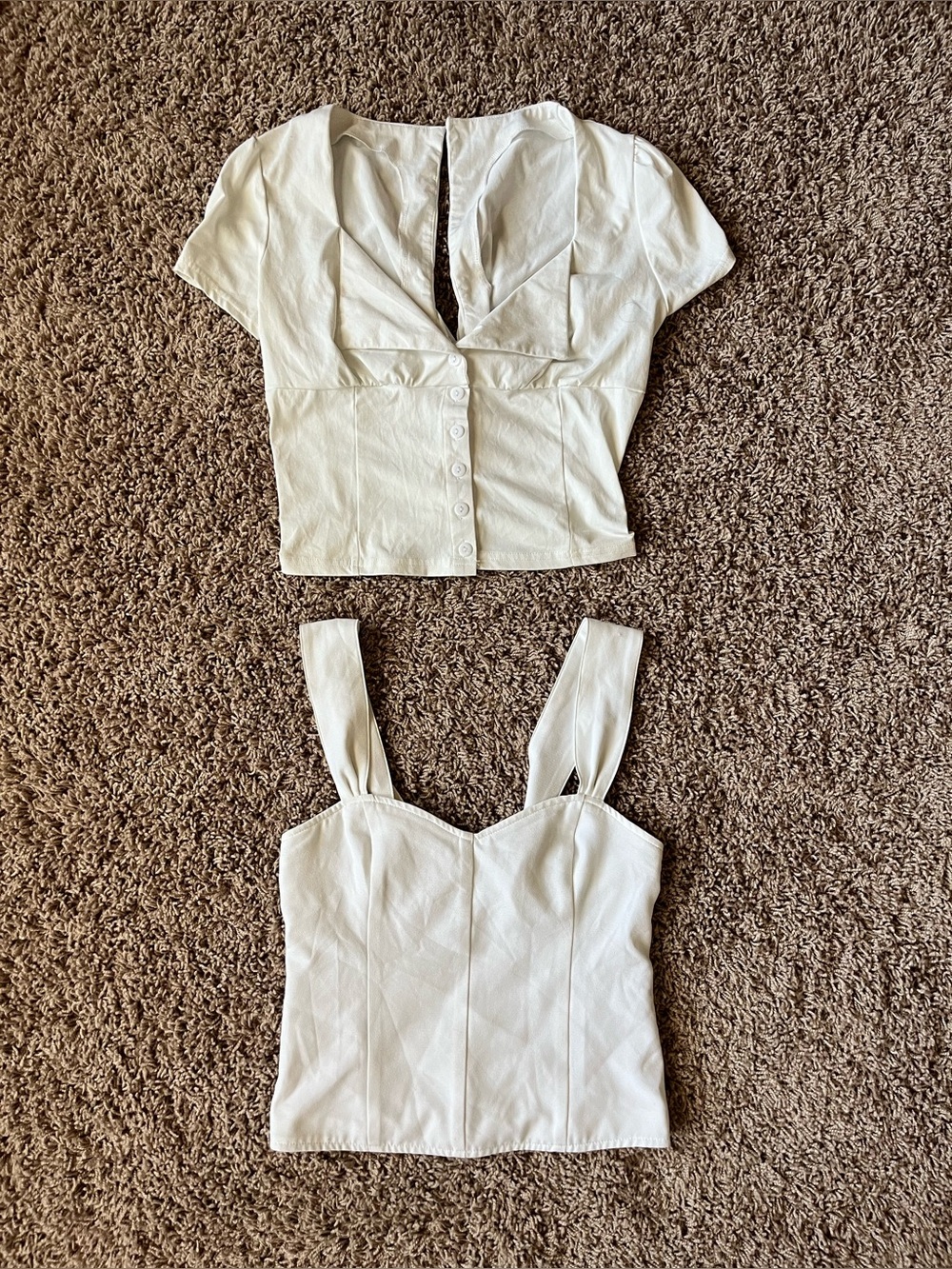Women's Cream Button-Front Crop Top & Tank Set